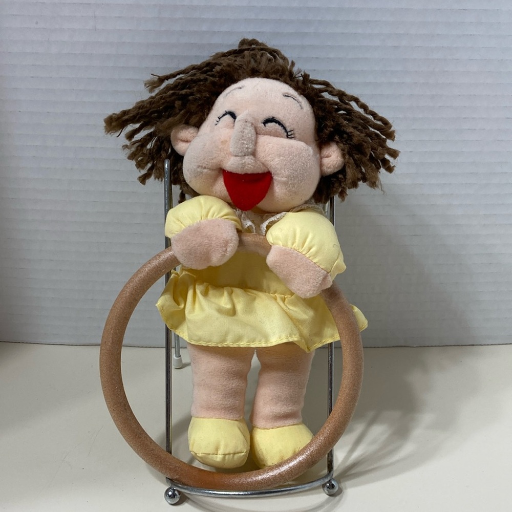 Emily Towel Hanger Plush Doll Yellow Dress Wooden Ring Holder 8” Whimsy Fun